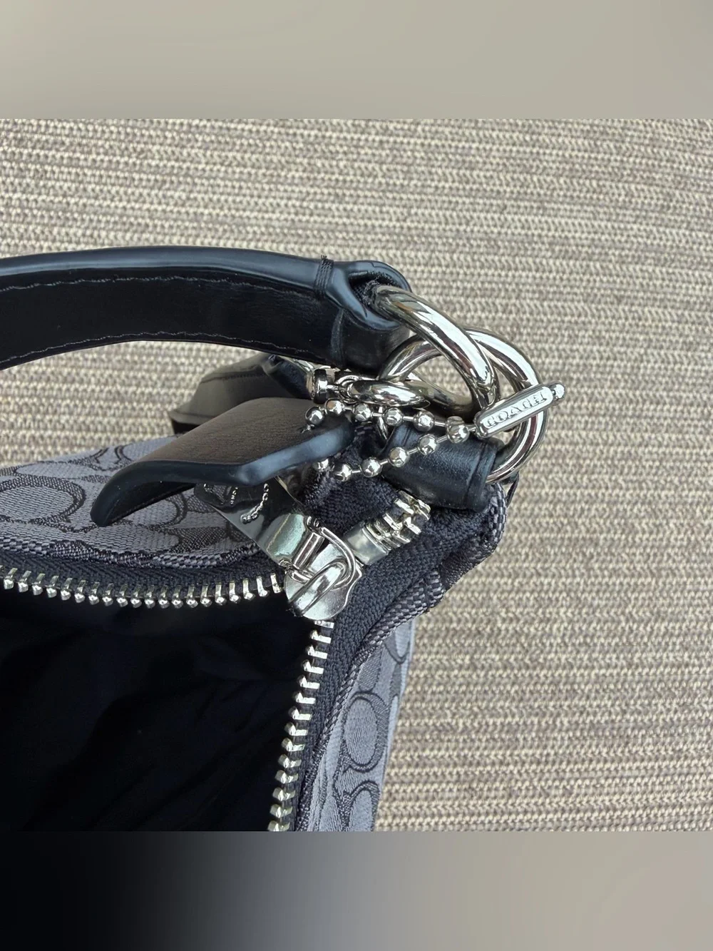 Coach Outline Signature Celeste Convertible Hobo Bag - Black Smoke